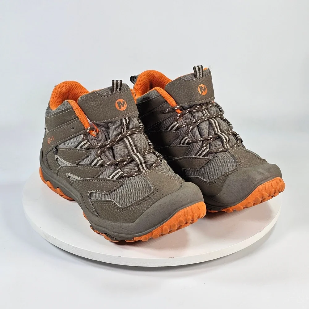 Merrell Oakcreek Mid Waterproof Hiking Boots Kids Brown Orange MK262177 Size 4M